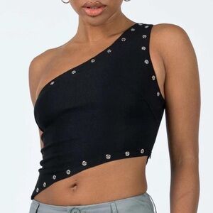 Princess Polly black one shoulder top with metal detailing